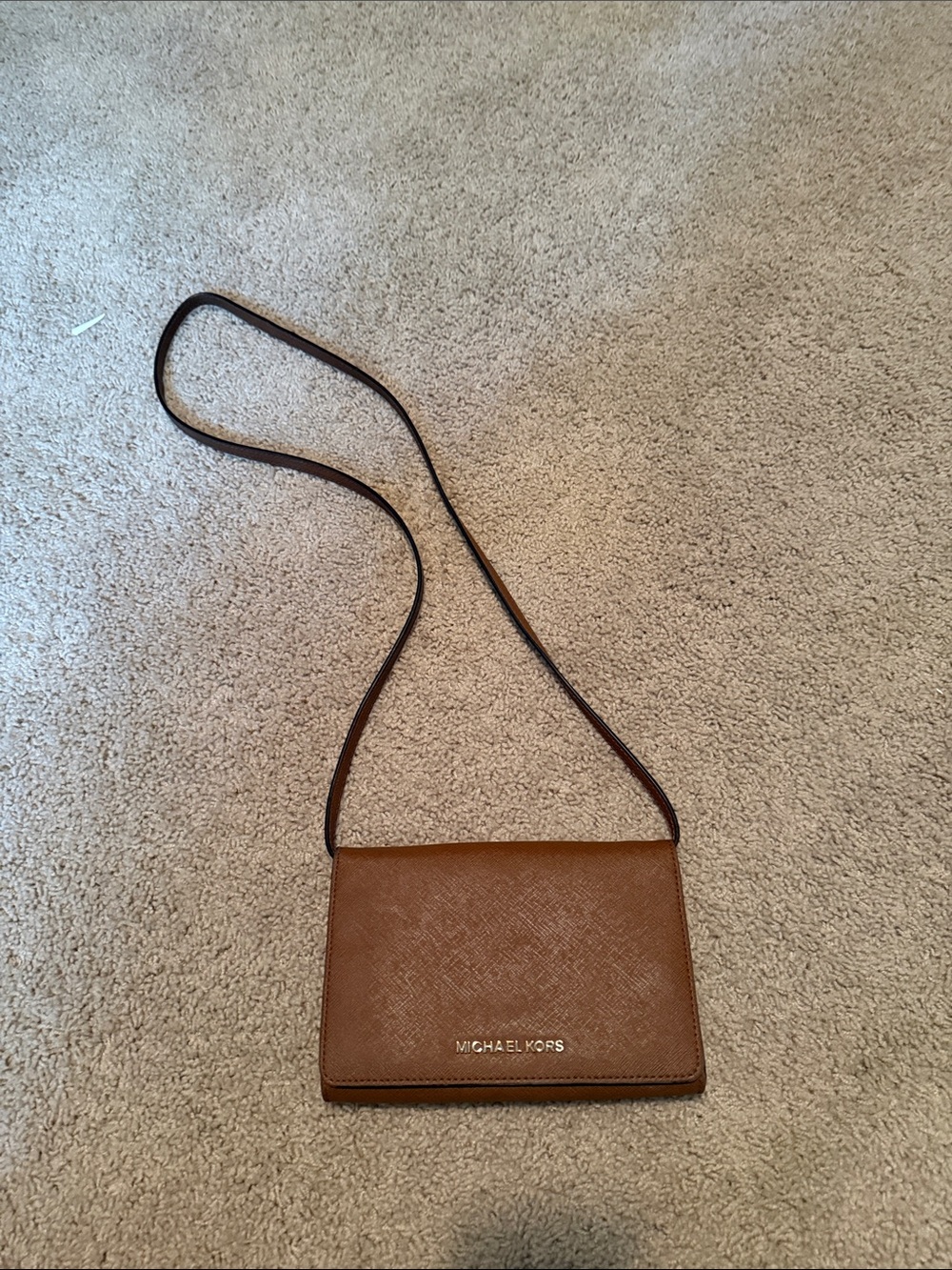 Michael Kors Tan Saffiano Crossbody Wallet